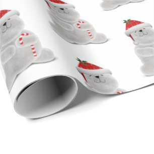 leende polar björn med candy cane presentpapper