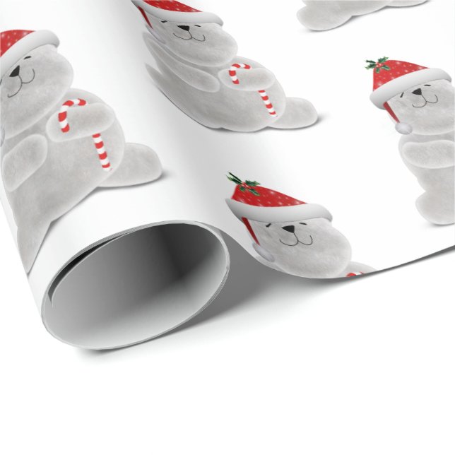 leende polar björn med candy cane presentpapper (Rullad Hörn)