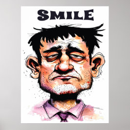 Leende, Roligt Ansikte, Man Porträtt, Tecknad Bild Poster
