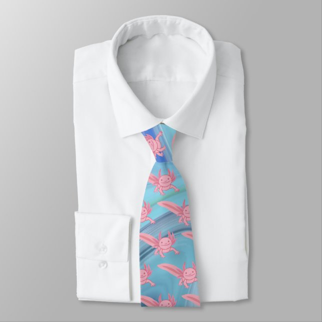 Leende rosa axolotl-slipsklämma – Sött kawaii-möns Slips (Bunden)
