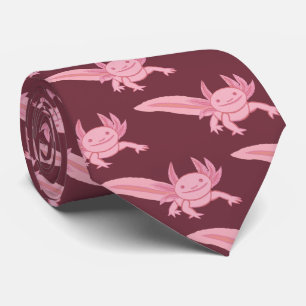 Leende rosa axolotl-slipsklöver – sött kawaii-möns slips