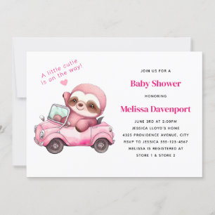 Leende rosa sengångare på baby shower i cabriolet inbjudningar
