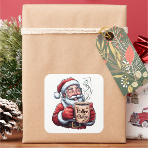 Leende Santa Kaffe Claus Ångande Mugg Fyrkantigt Klistermärke