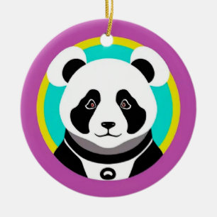 Leende seriefigur av panda i en cirkel julgransprydnad keramik