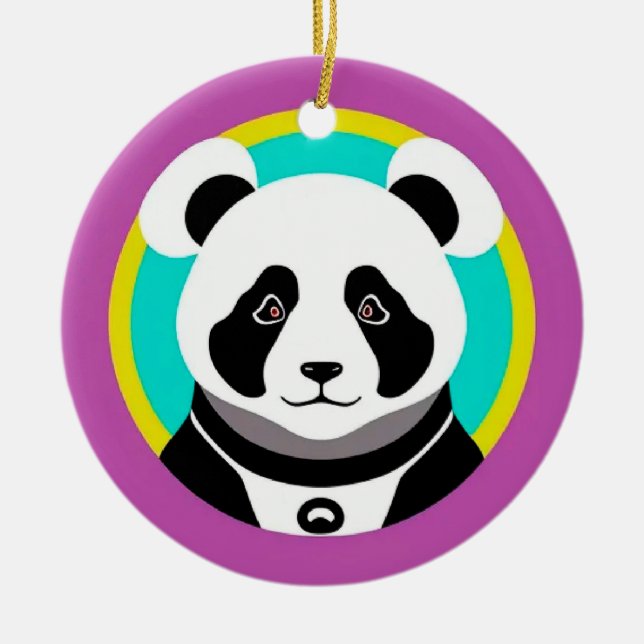 Leende seriefigur av panda i en cirkel julgransprydnad keramik (Framsidan)