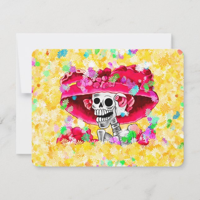Leende Skelettkvinna Dia De Los Muertos Inbjudningar (Framsida)