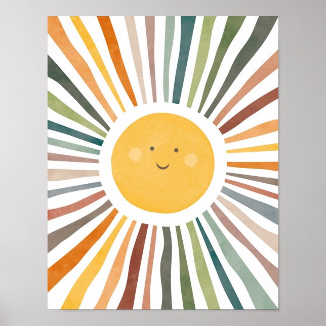 Leende sol med livliga strålar poster (Framsidan)