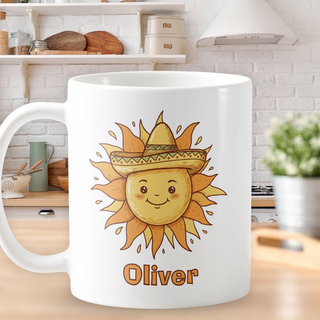 Leende sol med Sombrero - Solig Fiesta Doodle Kaffemugg (Skapare uppladdad)