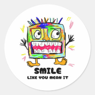 Leende Som Du Menar Det Sött Roligt Monster Design Runt Klistermärke