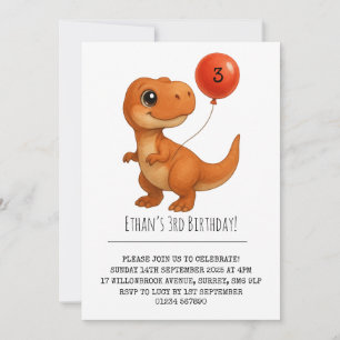 Leende T-Rex med Red Balloon Birthday Inbjudningar