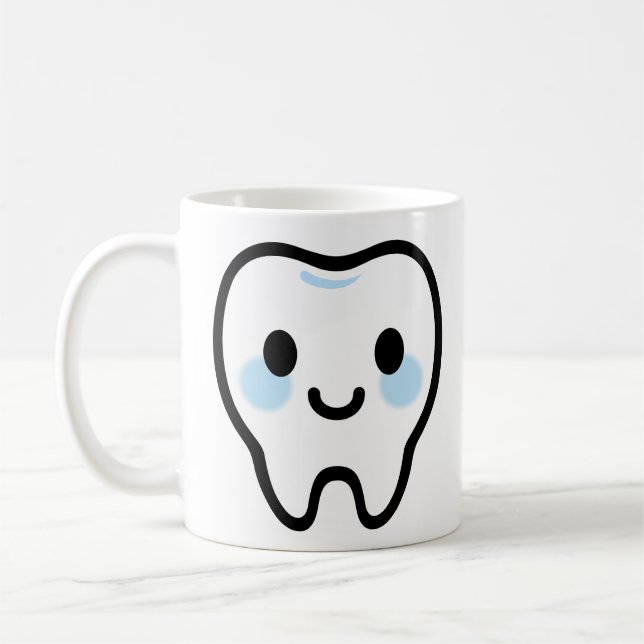 Leende Tand Karaktär – Söt & Ren Illustration Kaffemugg (Vänster)