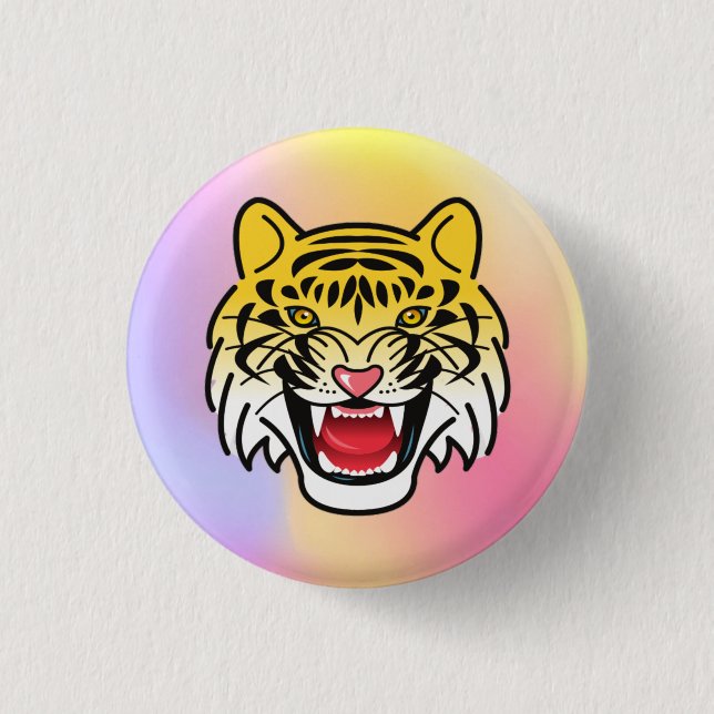 Leende Tiger Ansikte Konstverk-21876 Knapp (Framsida)