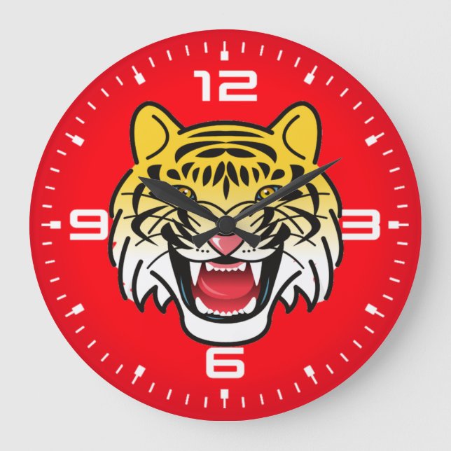 Leende Tiger Ansikte Konstverk-21876 Stor Klocka (Framsida)