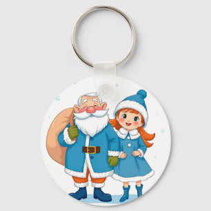 🎅 Leende tomte och snöjungfru festlig Nyckelring