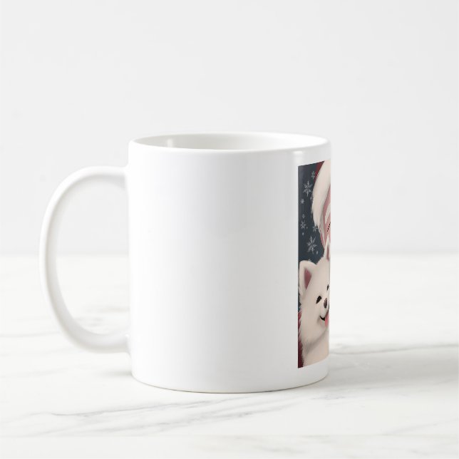 Leende tomten med amerikansk eskimo Puppy Kaffemugg (Vänster)