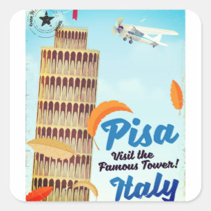Leende Torn av Pisa-Vintagens semesteravtryck. Fyrkantigt Klistermärke