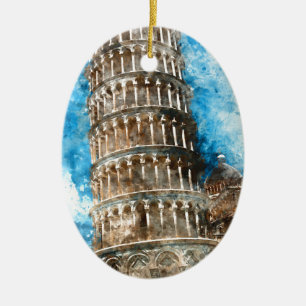 Leende Torn i Pisa i Italien Julgransprydnad Keramik