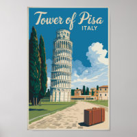 Leende Torn i Pisa Italien Travel Art Vintage