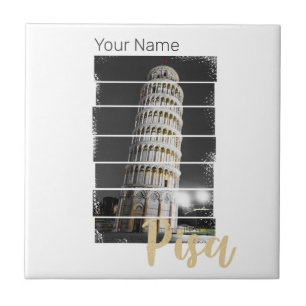 Leende Torn i Pisa Italien Vintage Retro Souvenir Kakelplatta