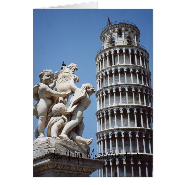 Leende Torn i Pisa med Cherub Statue Hälsningskort (Framsidan)