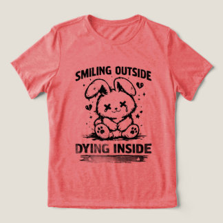 Leende utanpå, döende inuti, söt kanin t-shirt