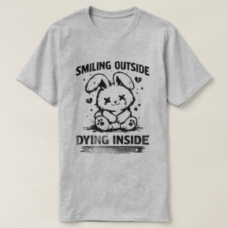 Leende Utanpå Döende Inuti Sött Kaninmönster T Shirt