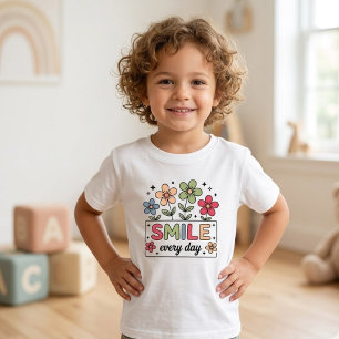 Leende Varje Dag Retro Färgglada Blommor Barn T Shirt