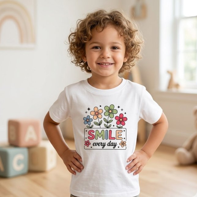 Leende Varje Dag Retro Färgglada Blommor Barn T Shirt (Skapare uppladdad)
