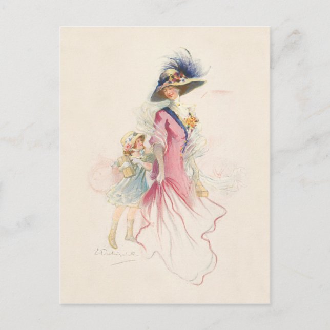 Leende Victorian Mor och Dotter Helgdag Post Helg Vykort (Framsida)