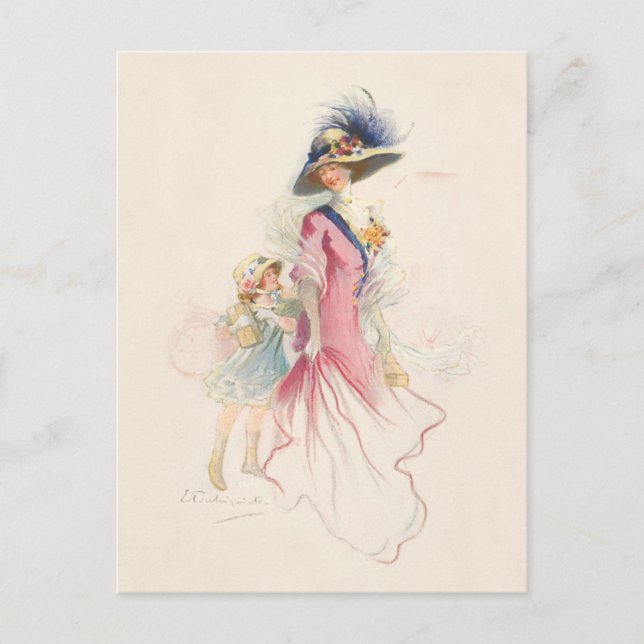 Leende Victorian Mor och Dotter Helgdag Post Helg Vykort (Framsida)