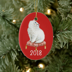 Leende White Kattunge Keepsaky-år Julgransprydnad Keramik