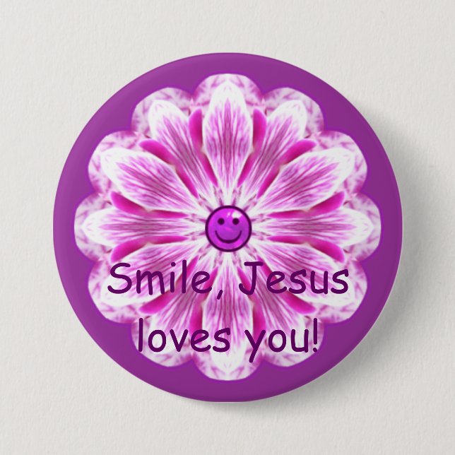 Leendet Jesus älskar dig! Knapp (Framsida)