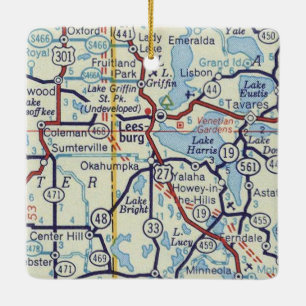 Leesburg FL Vintage Karta Julgransprydnad Keramik