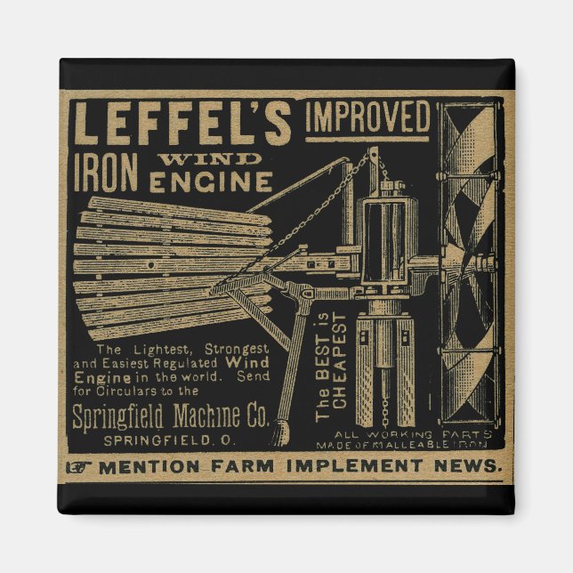 Leffels förbättrade Vind Engine Kvarn 1885 för Jär Magnet (Framsidan)