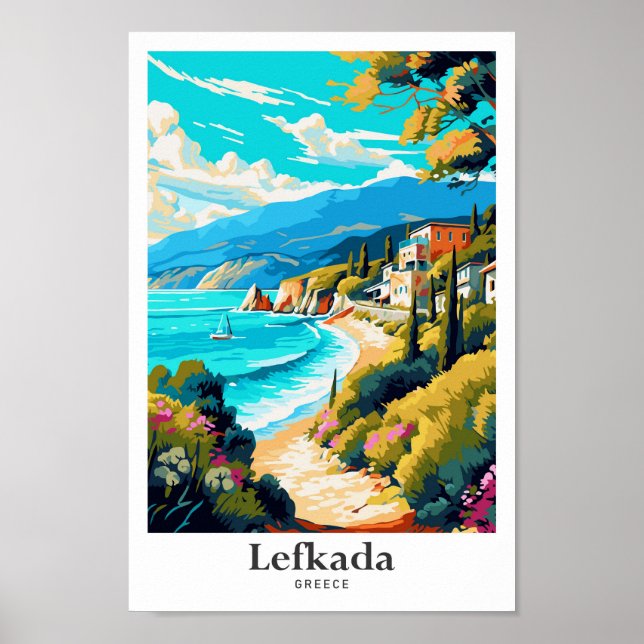 Lefkada Greece Travel Potrait Illustration Poster (Framsidan)