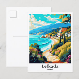 Lefkada Greece Travel Potrait Illustration Vykort
