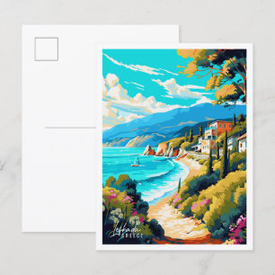Lefkada Greece vintage resor illustration Vykort