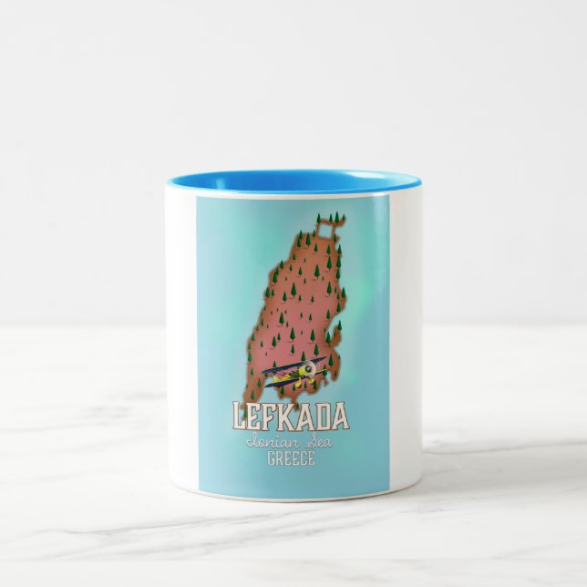 Lefkada Grekiska reseaffisch. Två-Tonad Mugg (Center)