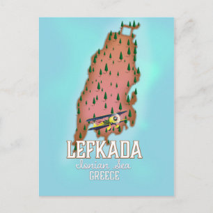 Lefkada Grekland reseinformation affisch. Vykort