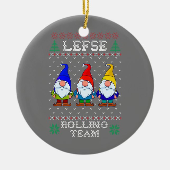Lefse Rolling Team, julklapp Tomte Gnome Julgransprydnad Keramik (Framsidan)