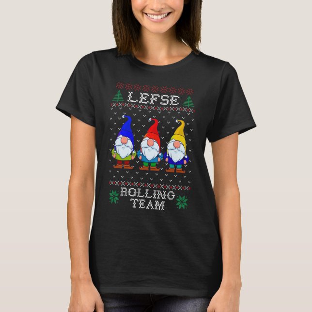 Lefse Rolling Team, julklapp Tomte Gnome T Shirt (Framsida)