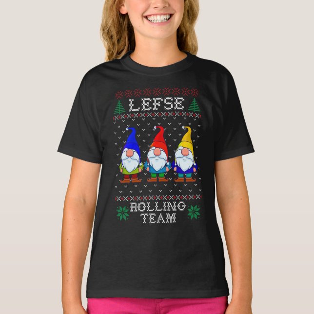 Lefse Rolling Team, julklapp Tomte Gnome T Shirt (Framsida)