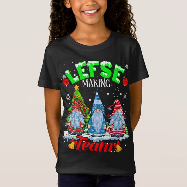 Lefse Skapar Team jul Gnomes Norska Lefse T Shirt (Framsida)