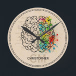 Left And Right Human Brain Personalize Rund Klocka<br><div class="desc">A comparison of the Left right human brain concept. Ready to be personalized. Just add your name and initials for a modern monogram. Creative part and logic part with social and business doodle sketch mathematics calculations and abstract art paint. The brain and mind psychology idea drawing illustration design. The brain...</div>