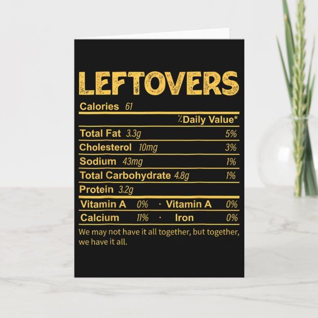 Leftovers Nutrition Facts Thanksgiving Food Kort (Framsida)