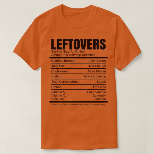 Leftovers Nutrition Facts Thanksgiving Recept Calo T Shirt (Design framsida)