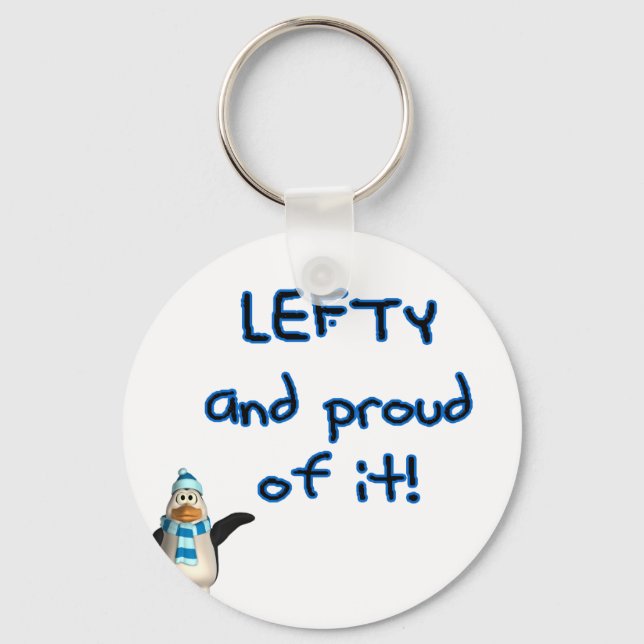 Lefty och Proud! Med penguin i blått och svart Nyckelring (Framsida)