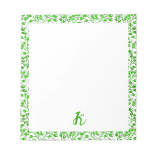 Lefy Grönt Mönster Modern Elegant Monogrammad Anteckningsblock