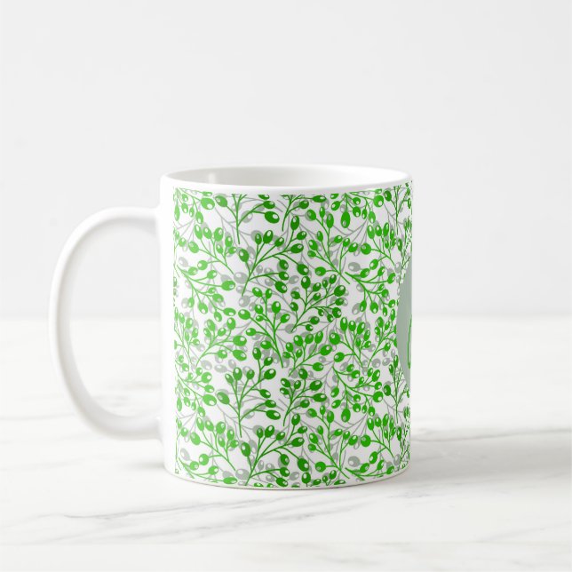 Lefy Grönt Mönster Modern Elegant Monogrammad Kaffemugg (Vänster)