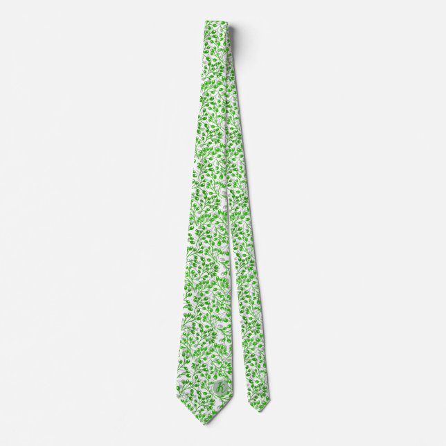 Lefy Grönt Mönster Modern Elegant Monogrammad Slips (Framsida)